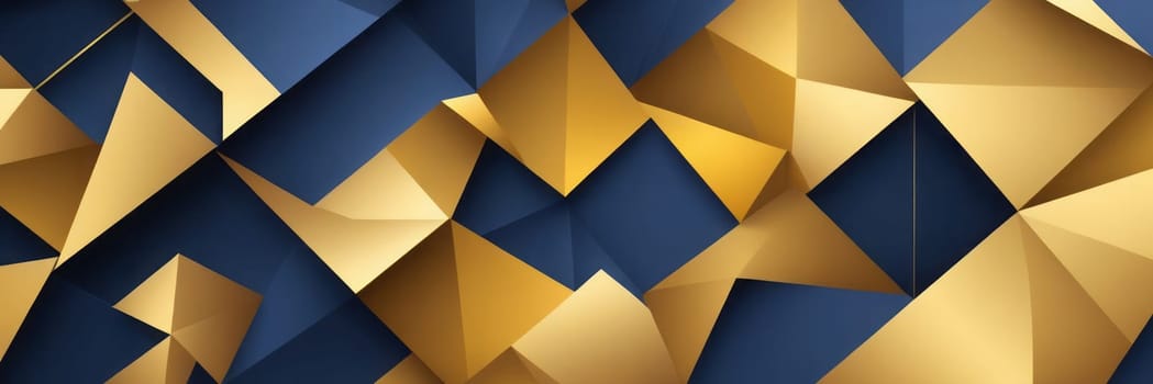 A gradient wallpaper with Hollow shapes using navy and gold gradient colors. Generative AI.