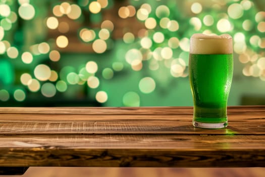 Glass of green beer on table, st patricks day concept. Ai generative.