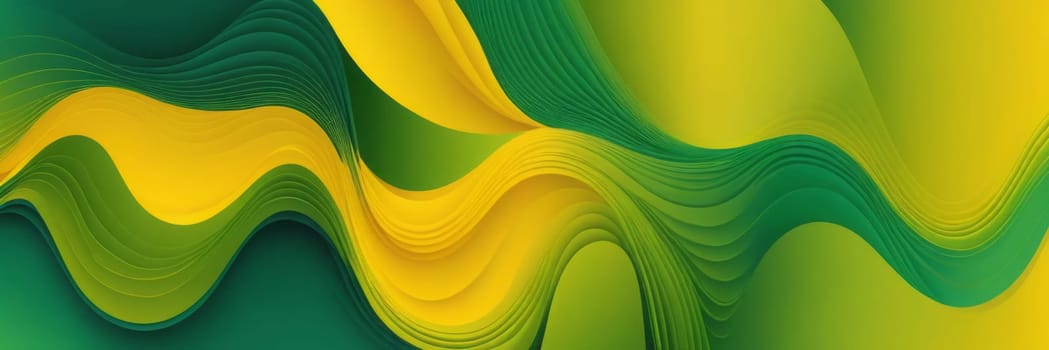 A gradient wallpaper with Distorted shapes using green and goldenrod gradient colors. Generative AI.
