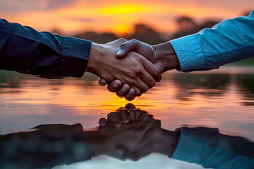 Successful Business Partnership Two Professionals Shake Hands in a Corporate Environment Generative AI.