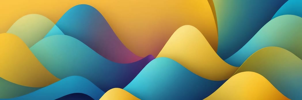 A gradient wallpaper with Looped shapes using yellow and azure gradient colors. Generative AI.