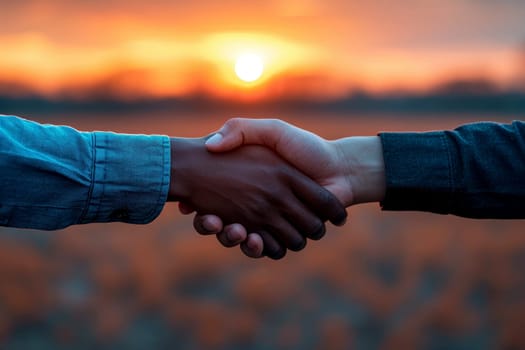 Successful Business Partnership Two Professionals Shake Hands in a Corporate Environment Generative AI.