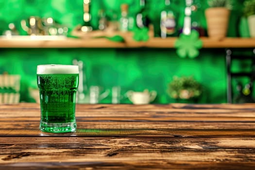 Glass of green beer on table, st patricks day concept. Ai generative.