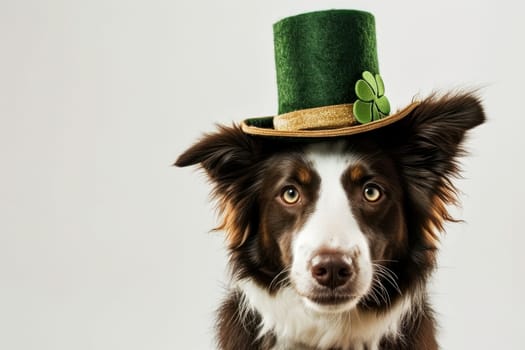 a dog portrait with a hat for St. Patrick's Day, in the style of fantasy illustration. Generative AI.