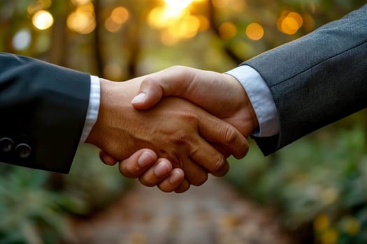 Successful Business Partnership Two Professionals Shake Hands in a Corporate Environment Generative AI.