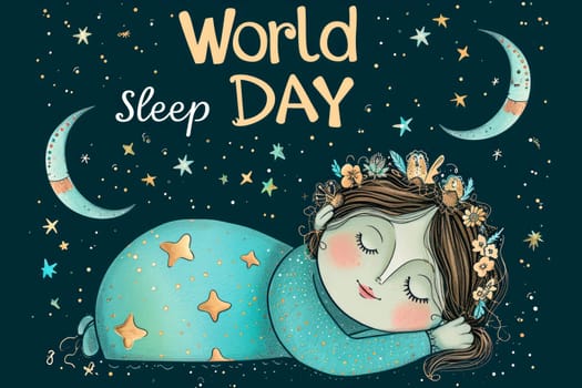 a girl sleep in world sleep day concept. generative ai.