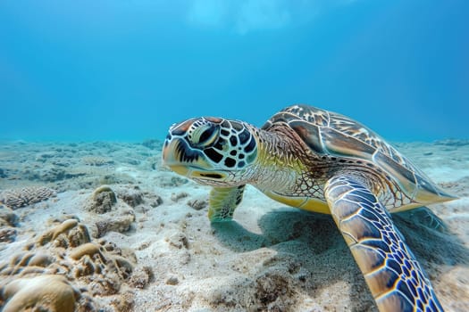 Sea turtle swims under water. Generative AI..