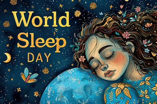 a girl sleep in world sleep day concept. generative ai.