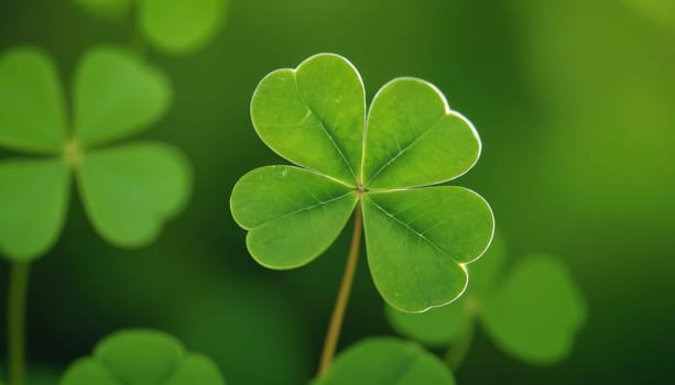 A close-up shot of fresh green clover leaves with water drops on a soft blurred background. This image symbolizes luck, nature, and growth.