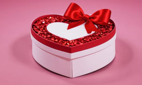A beautifully wrapped gift adorned with a vibrant red bow sits elegantly against a backdrop of more presents and festive decorations. The scene captures the spirit of giving and the joy of the holiday season.