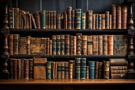 Bookshelves filled with old books. Reading, education concept.