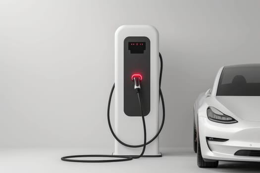 Generic electric EV hybrid vehicle car charger isolated on a white background, generative ai.