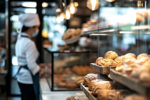 baker preparing bread in a traditional bakery . banner with copy space. generative ai.