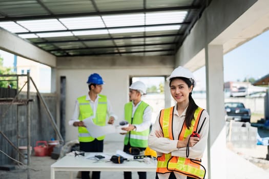 Portrait, construction worker and manager with an engineer woman at work in her architecture office.