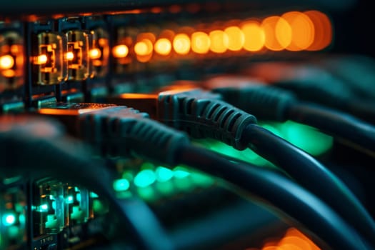 lan cables, ethernet network cables data connection in hub plug internet, Generative ai.