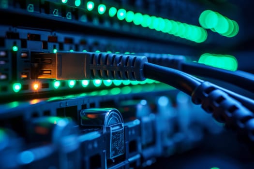 lan cables, ethernet network cables data connection in hub plug internet, Generative ai.
