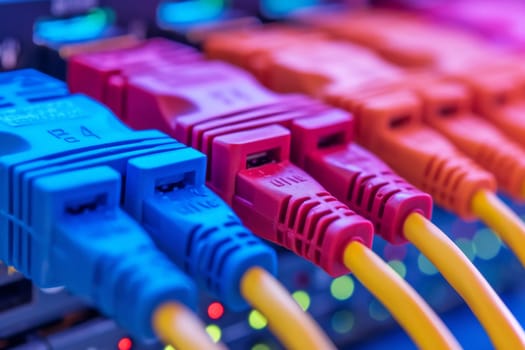 lan cables, ethernet network cables data connection in hub plug internet, Generative ai.