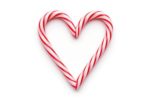 Candy Canes Forming Heart Shape on White Background - Generative AI.