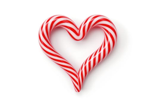 Candy Canes Forming Heart Shape on White Background - Generative AI.