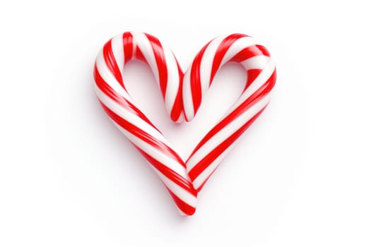 Candy Canes Forming Heart Shape on White Background - Generative AI.