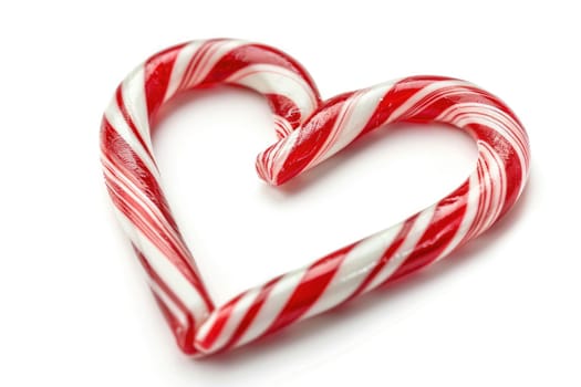 Candy Canes Forming Heart Shape on White Background - Generative AI.