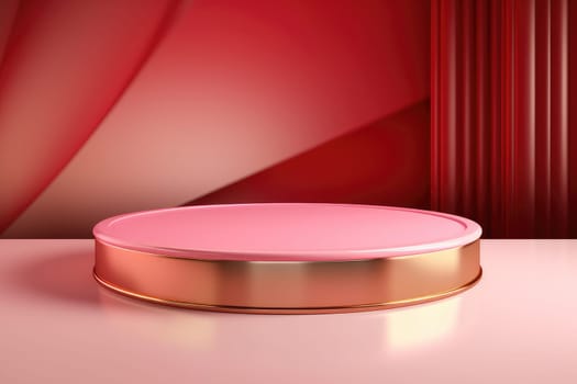 Minimal background with a pink podium backdrop for product presentation. Generative AI.