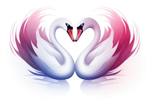 Valentine's Day creatures. swans symbolizing love with heart . Generative AI.