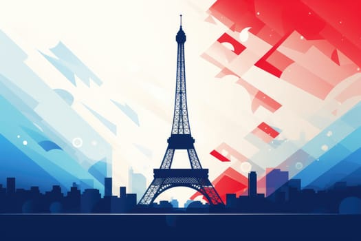 Majestic Eiffel tower Paris monument with French flag colors for bastille day Generated Ai.