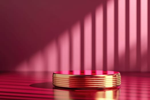 Minimal background with a pink podium backdrop for product presentation. Generative AI.