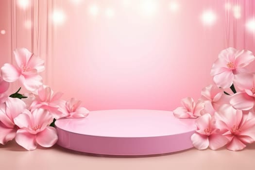 Minimal background with a pink podium backdrop for product presentation. Generative AI.