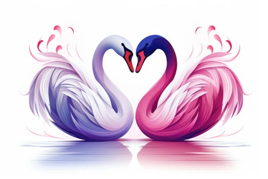 Valentine's Day creatures. swans symbolizing love with heart . Generative AI.