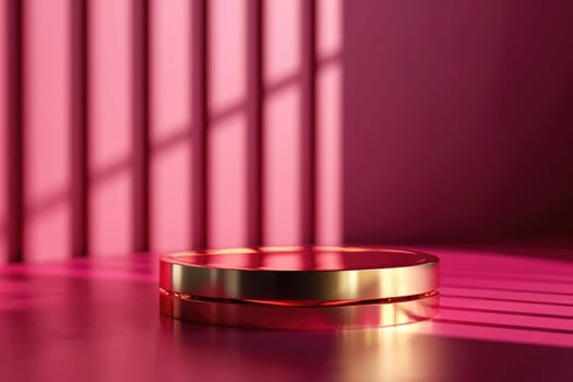 Minimal background with a pink podium backdrop for product presentation. Generative AI.