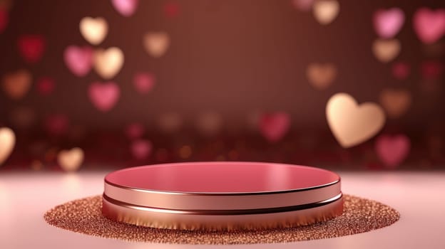 Minimal background with a pink podium backdrop for product presentation. Generative AI.