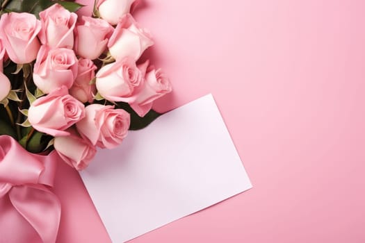 empty greeting card with roses good for valentines day, women day, mothers day.ai generative.