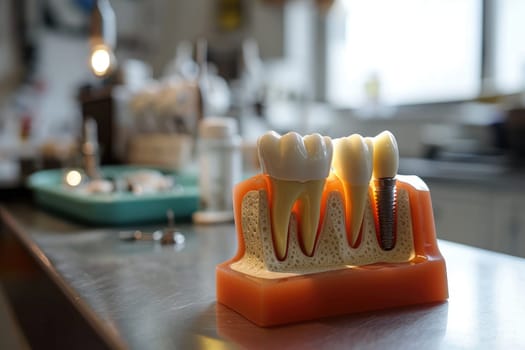 a model structure of teeth with an implant. AI generative.