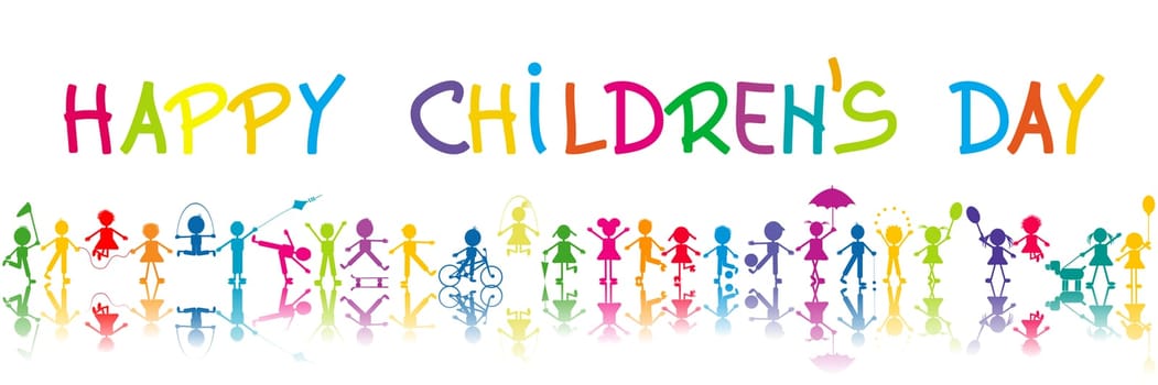 Happy Children's Day poster with stylized children with shadows playing