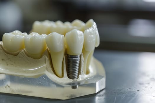 a model structure of teeth with an implant. AI generative.