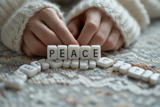 A woman create PEACE word . AI generated,.
