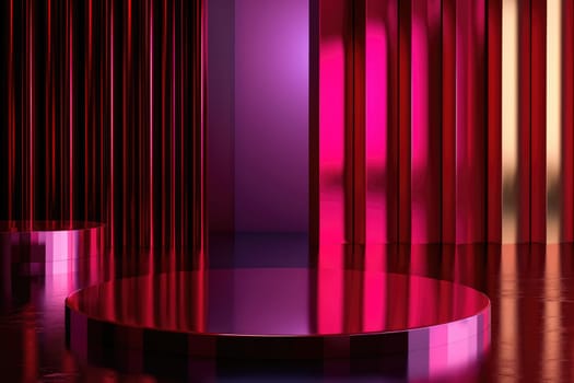 Minimal background with a pink podium backdrop for product presentation. Generative AI.