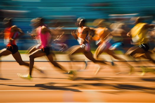 Blurred running race group of runners on racetrack for background. ai generative.