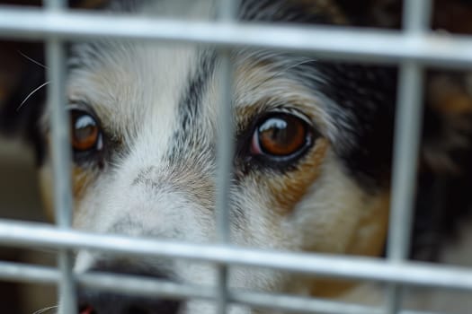 close up Sad large dogs caught in cage. Generative AI.