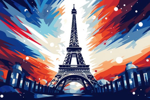 Majestic Eiffel tower Paris monument with French flag colors for bastille day Generated Ai.