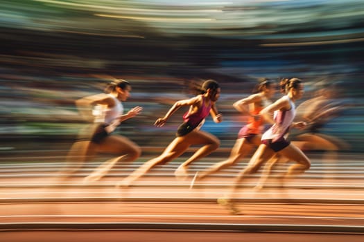 Blurred running race group of runners on racetrack for background. ai generative.
