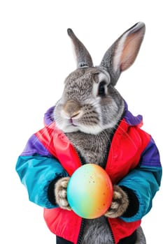 Easter Bunny with sweater to hold Easter Eggs. - AI Generative.