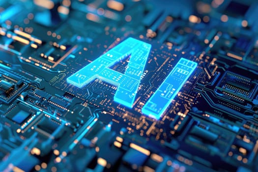 AI text on CPU Circuit board, Artificial Intelligence concept. AI generative.