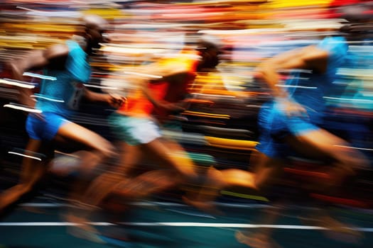 Blurred running race group of runners on racetrack for background. ai generative.
