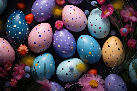 A Close-Up View of Easter Eggs Decorated with Lovely Flower Designs - Generative Ai.
