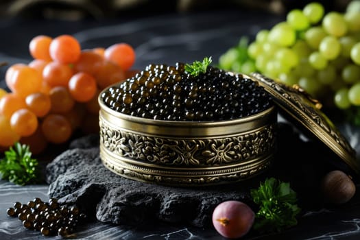 Black caviar in can, ai generative.