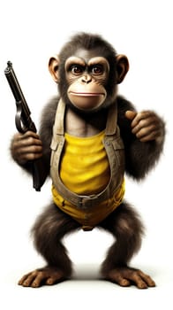 a monkey hold a gun in white background. Generative AI..