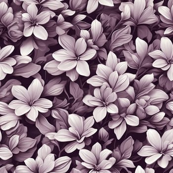 A seamless pattern featuring a variety of purple and white flowers.